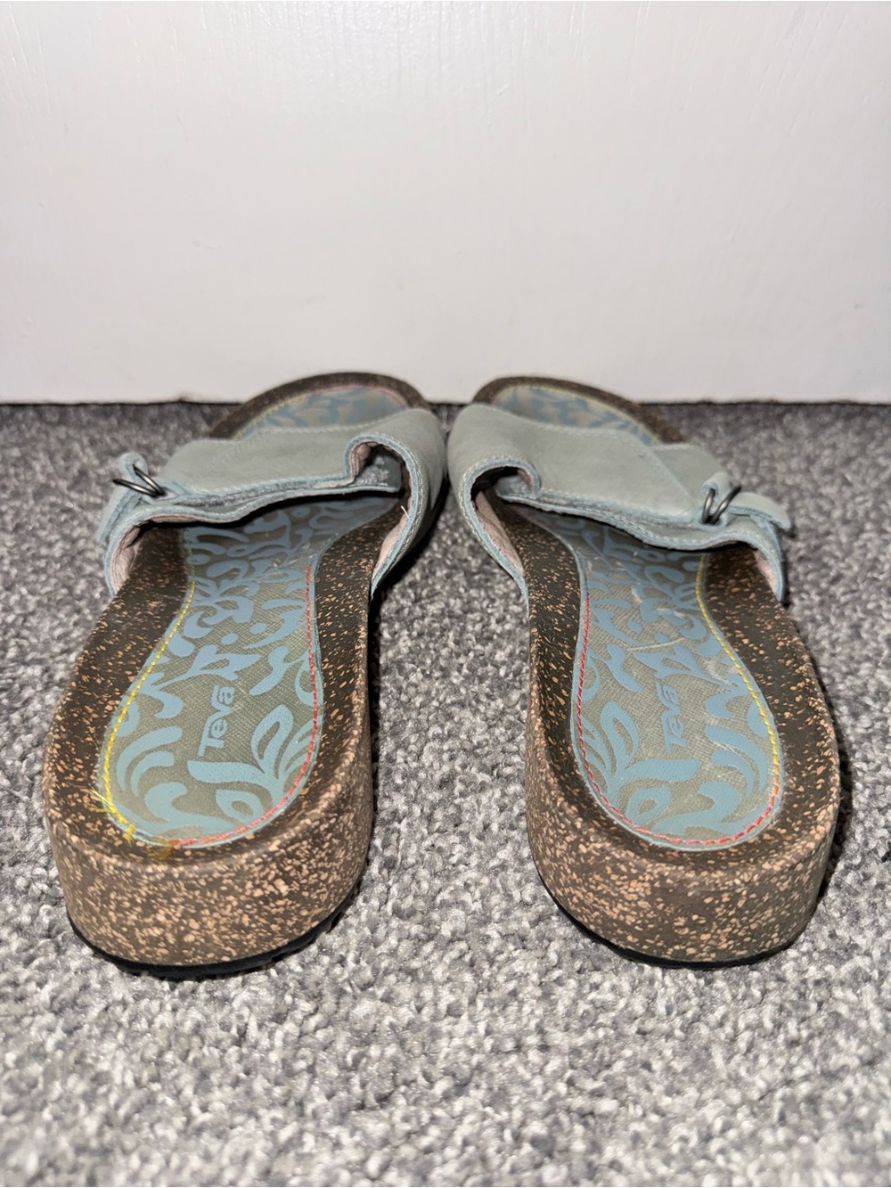 Teva Women's Ventura Slide Sandals In Blue Size 9 Faux Cork Soles - Picture 5 of 10